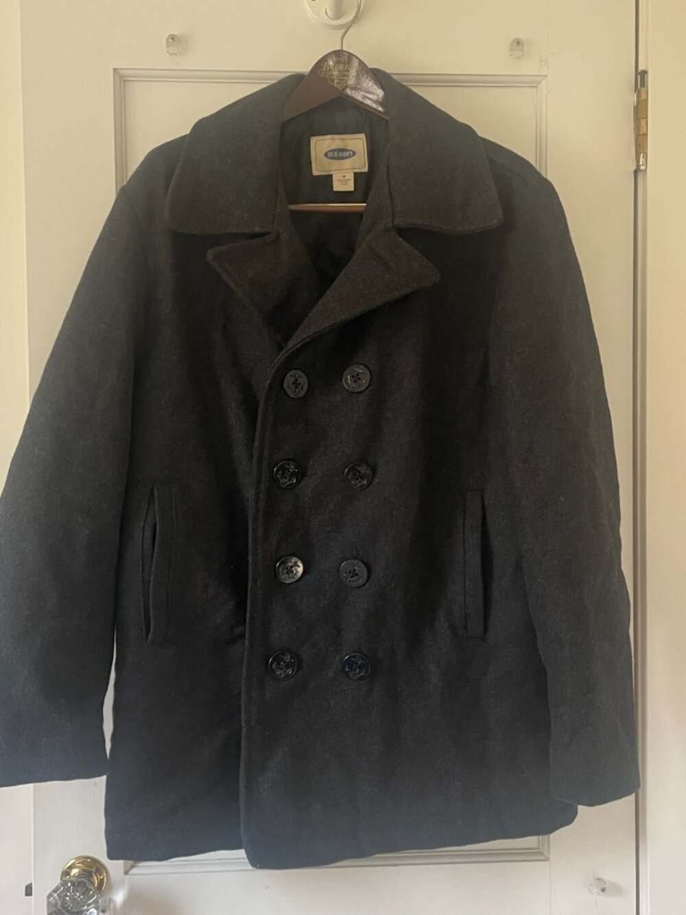 Old Navy Charcoal Double-Breasted Peacoat Size M Wool Blend Quilted Liner - Picture 2 of 9